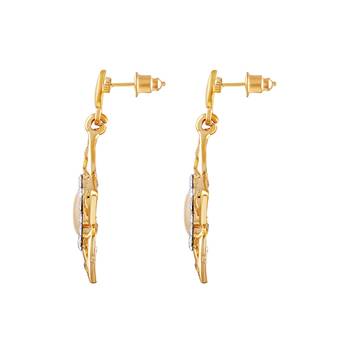 Attractive Flower Shape Round Crystals Gold Plated Dangle Earring For Women 2