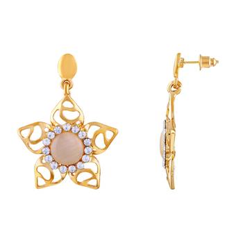 Attractive Flower Shape Round Crystals Gold Plated Dangle Earring For Women 3