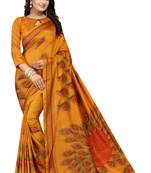 Mustard printed silk saree with blouse