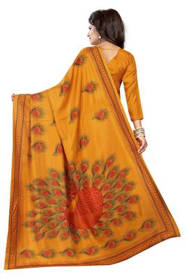 Mustard printed silk saree with blouse 4