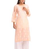 Peach Embroidered Cotton Chikankari Kurti