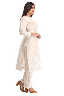 Cream Embroidered Cotton Chikankari Kurti  3