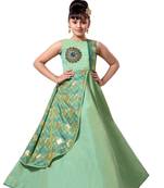 Green Silk Hand work embroidery Semi-stiched Kid Gown