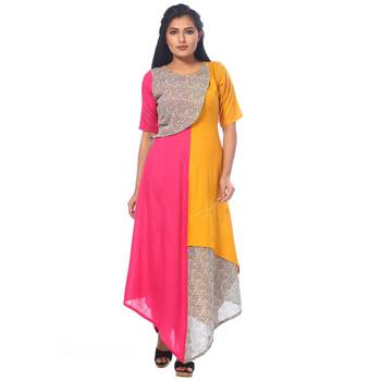 Yellow printed linen kurtas-and-kurtis 1