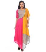 Yellow printed linen kurtas-and-kurtis