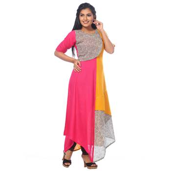 Yellow printed linen kurtas-and-kurtis 3