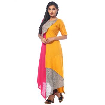 Yellow printed linen kurtas-and-kurtis 4
