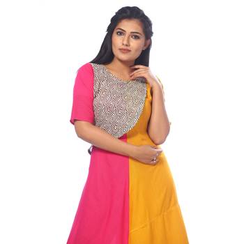 Yellow printed linen kurtas-and-kurtis 5