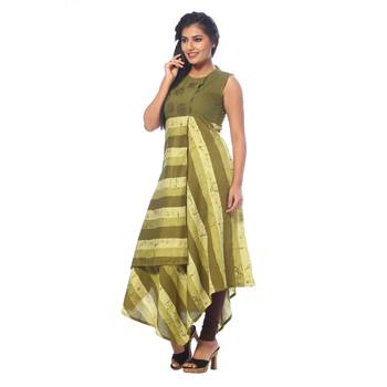 Green printed silk kurtas-and-kurtis 3
