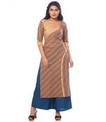 Beige printed cotton kurtas-and-kurtis