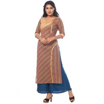 Beige printed cotton kurtas-and-kurtis 3