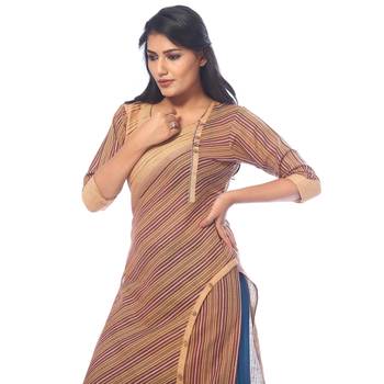 Beige printed cotton kurtas-and-kurtis 4