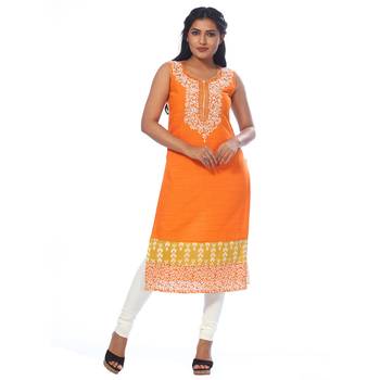 Orange printed cotton kurtas-and-kurtis 1