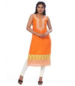 Orange printed cotton kurtas-and-kurtis