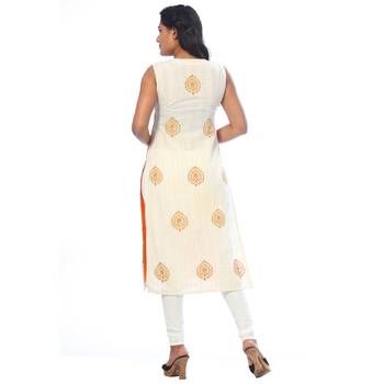 Orange printed cotton kurtas-and-kurtis 2