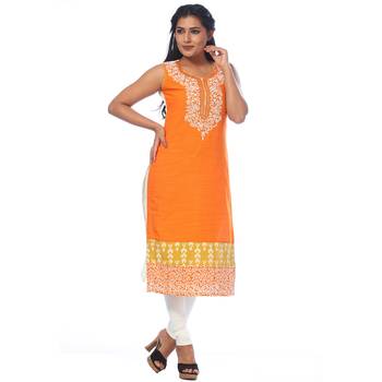 Orange printed cotton kurtas-and-kurtis 3