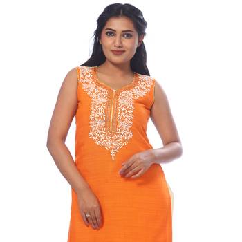 Orange printed cotton kurtas-and-kurtis 5