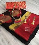 Black woven cotton silk saree with blouse