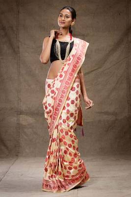 Red beige silk saree 1