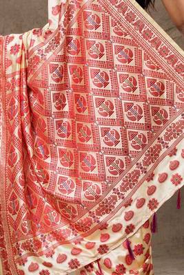 Red beige silk saree 2
