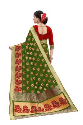 Multicolor woven banarasi art silk saree with blouse 3