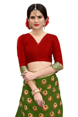 Multicolor woven banarasi art silk saree with blouse 4