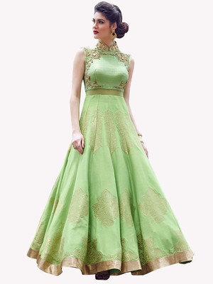 parrot green long frocks