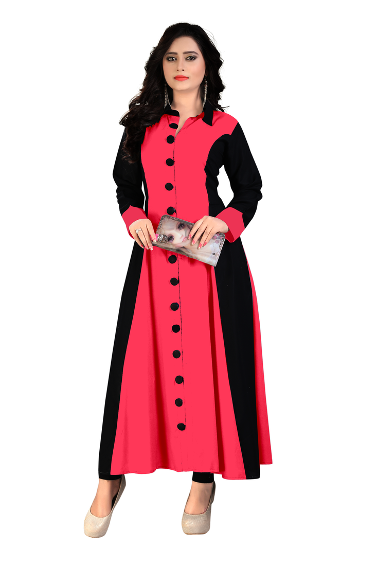 hot pink hand print rayon kurti