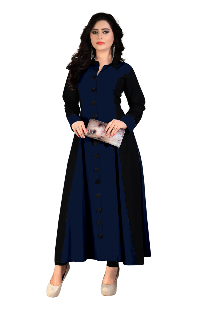 dark blue hand print rayon kurti