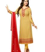 Beige embroidered georgette salwar