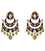 Meenakari Kundan Double Layer Gold Plated Brass Chaand Bali Jhumka Fashion Earring Set For Women