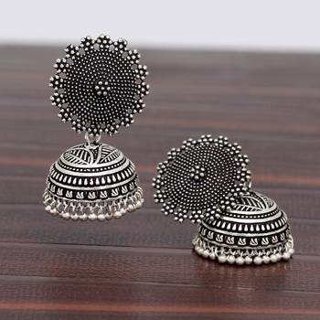 Oxidized Silver Plated Round Shape And Lotus Shape Combo Set Of 2 Earrings For Women 2