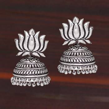 Oxidized Silver Plated Round Shape And Lotus Shape Combo Set Of 2 Earrings For Women 3