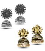 Oxidized Silver Plated Round Shape And Oxidized Gold Plated Lotus Shape Combo Set Of 2 Earrings
