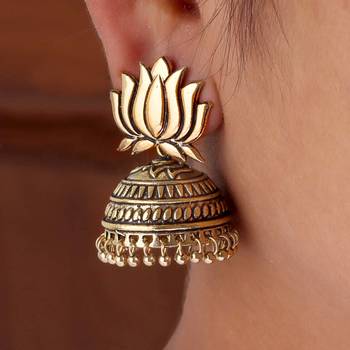 Oxidized Silver Plated Round Shape And Oxidized Gold Plated Lotus Shape Combo Set Of 2 Earrings 5
