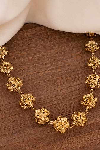 One Gram Gold Plated Brass Floral Balls Antique Necklace 
