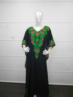 Black aari work chiffon polyester islamic party wear festive farasha 1