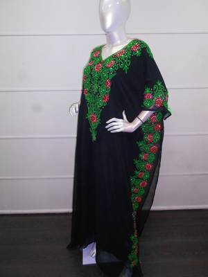 Black aari work chiffon polyester islamic party wear festive farasha 4