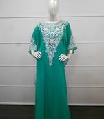 Turqouise aari work chiffon polyester islamic party wear festive farasha