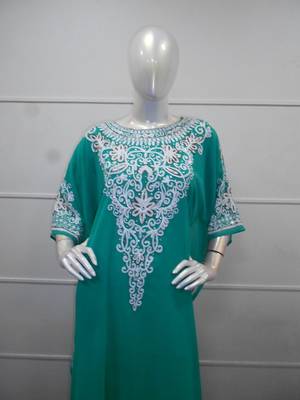 Turqouise aari work chiffon polyester islamic party wear festive farasha 2