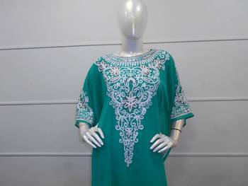 Turqouise aari work chiffon polyester islamic party wear festive farasha 3