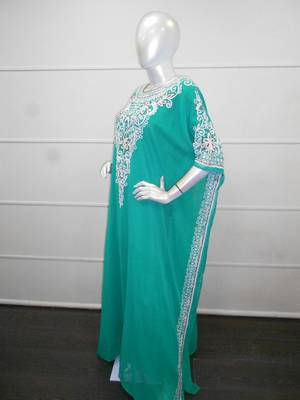 Turqouise aari work chiffon polyester islamic party wear festive farasha 4