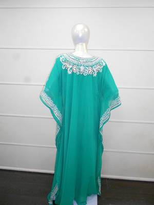 Turqouise aari work chiffon polyester islamic party wear festive farasha 5