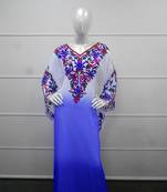 Blue and white aari work chiffon polyester islamic party wear festive farasha