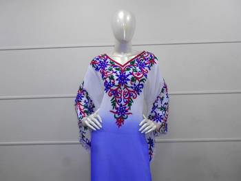 Blue and white aari work chiffon polyester islamic party wear festive farasha 3