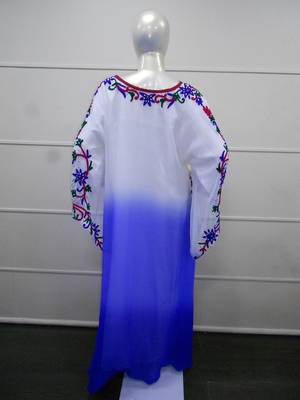 Blue and white aari work chiffon polyester islamic party wear festive farasha 5