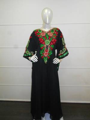 Black aari work chiffon polyester islamic party wear festive farasha 1