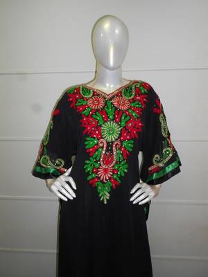 Black aari work chiffon polyester islamic party wear festive farasha 2