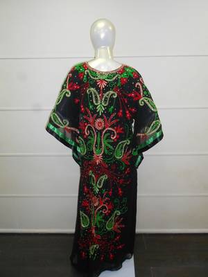 Black aari work chiffon polyester islamic party wear festive farasha 5