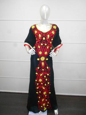 Red and black aari work chiffon polyester islamic party wear festive farasha 1